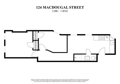 Floor plan for 2 beds, 1 bath